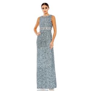 NEW Mac Duggal Blue Sleeveless Sequin Column Gown, Size 6